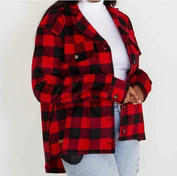 Flannel buffalo check plaid button down shacket pockets oversized small - Picture 4 of 11